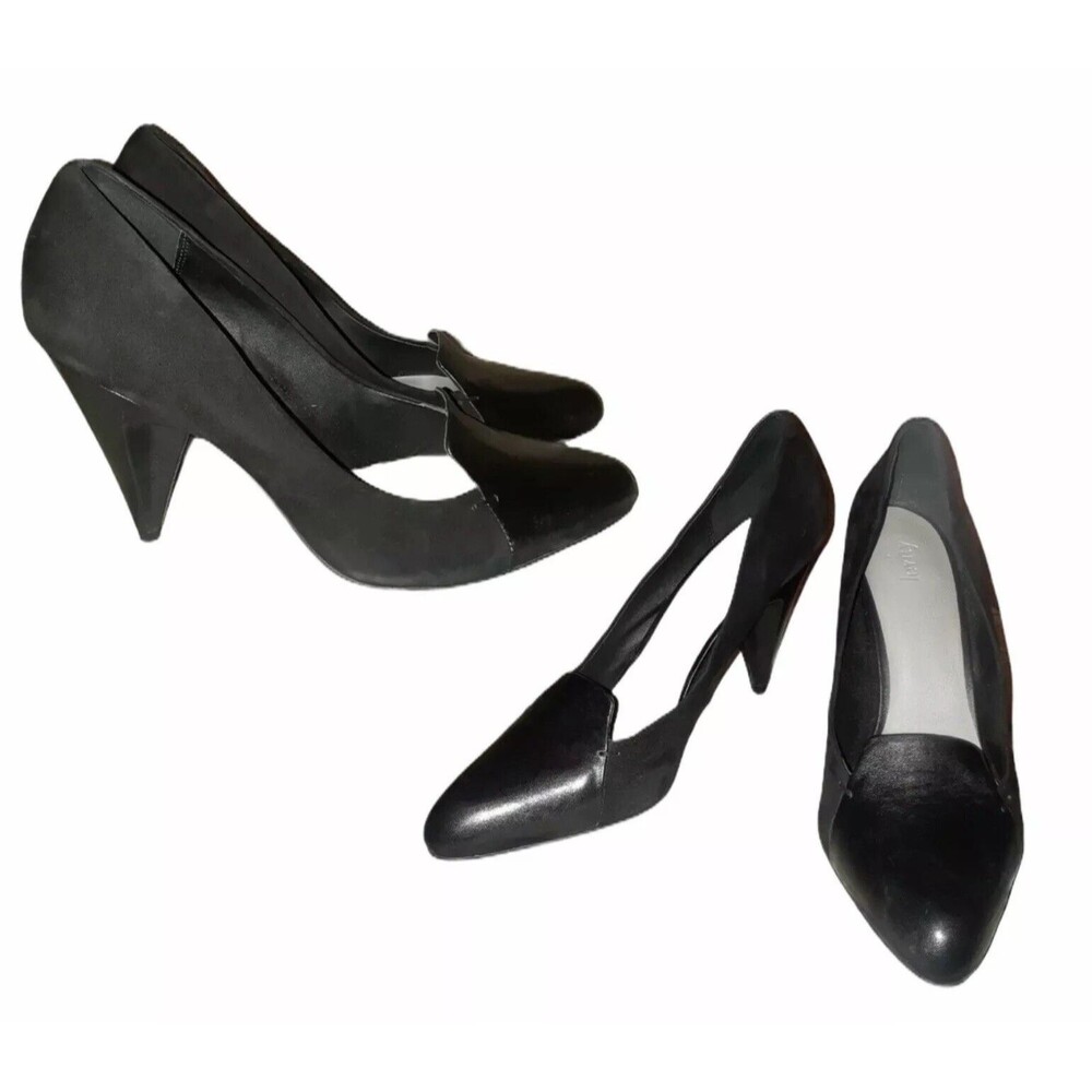 levity black leather suede almond toe high heels size 10M